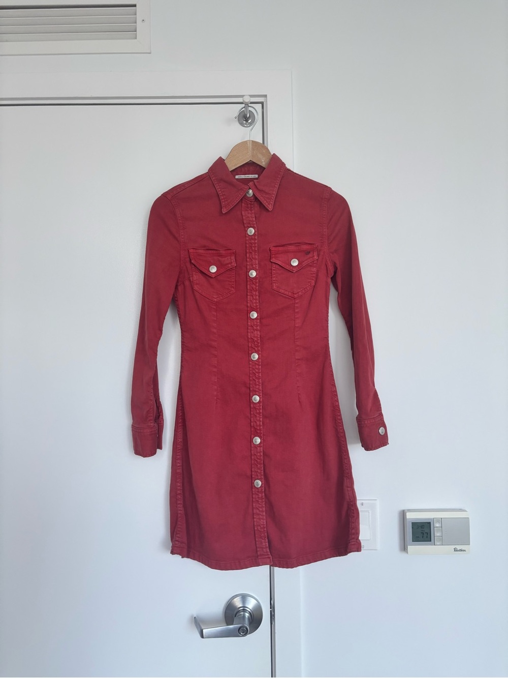 Alexa Chung for AG “Pixie” Denim Shirt Dress | Size S | Washed Red / Brick